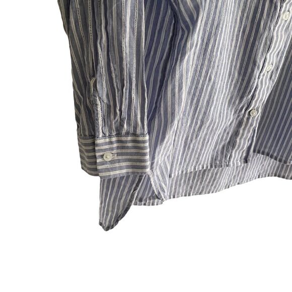 Marks & SPENCER Cotton Striped Button Front Shirt Blouse Lace Blue White XL - Picture 4 of 7